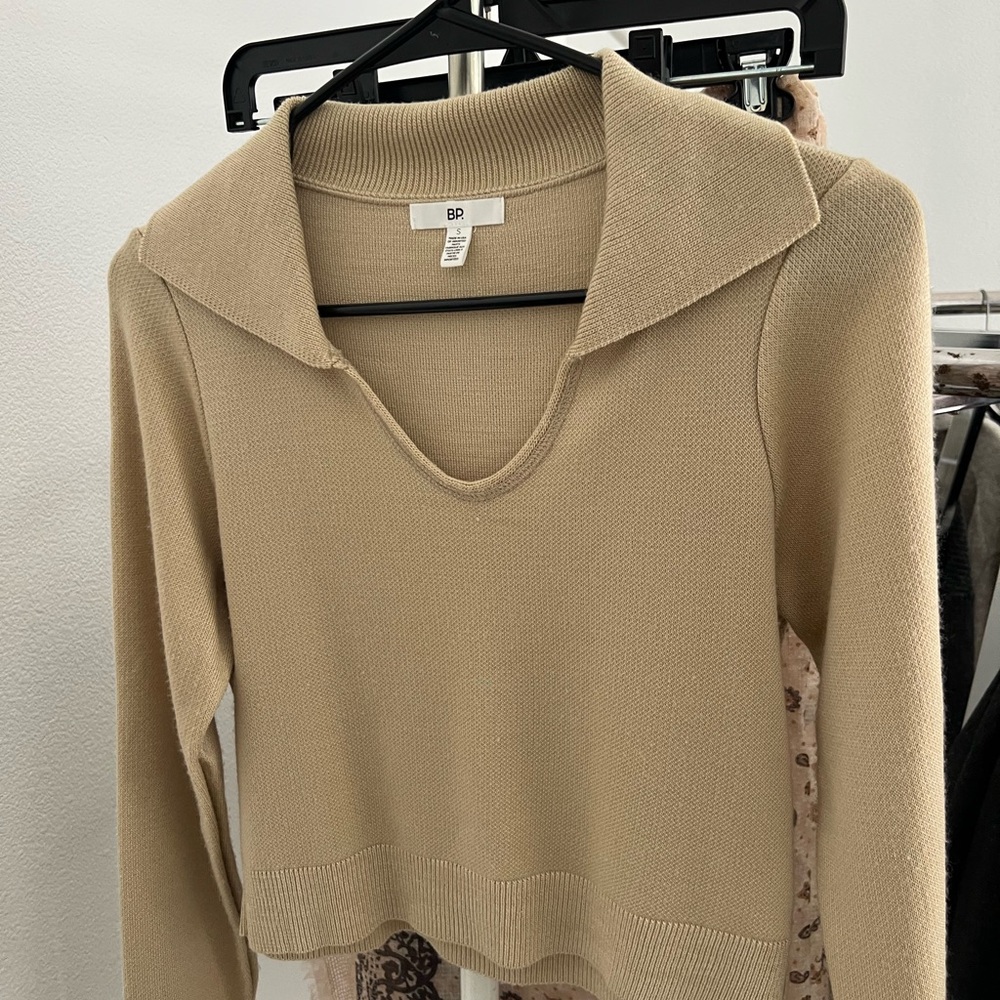 BP Beige Ribbed Knit Top